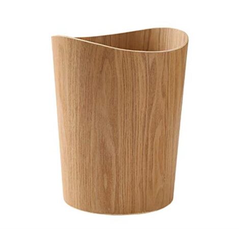 Cestino per la spazzatura in legno per casa o ufficio, cestino per rifiuti giapponese rotondo in legno naturale per sotto la scrivania, cucina, camera da letto (legno chiaro-B)