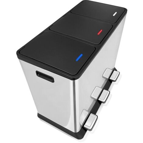 Cestino per rifiuti a 3 scomparti - acciaio inox - 45L