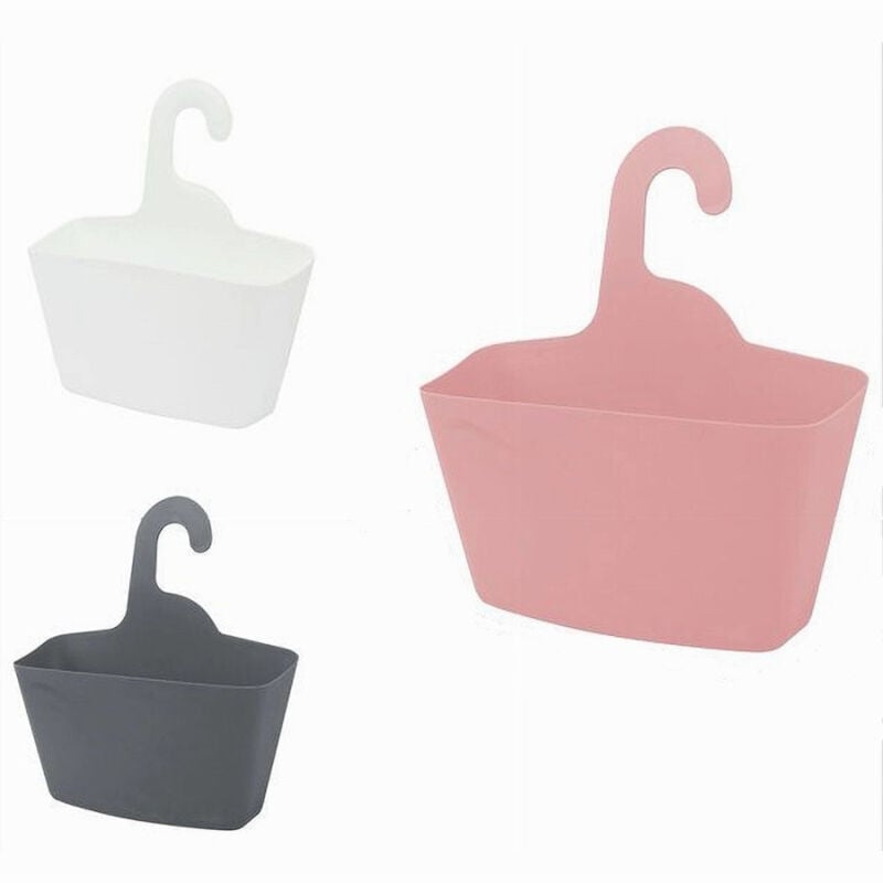 Image of Trade Shop Traesio - Cleafe - Cestino Porta Oggetti Con Gancio Appendere Doccia Bagno Casa Vari Colori 79459 -