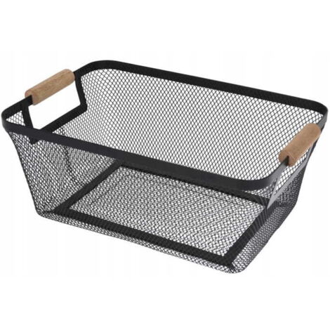 Cestino portaoggetti 30,5x21,5x14cm Metallo con manico in legno