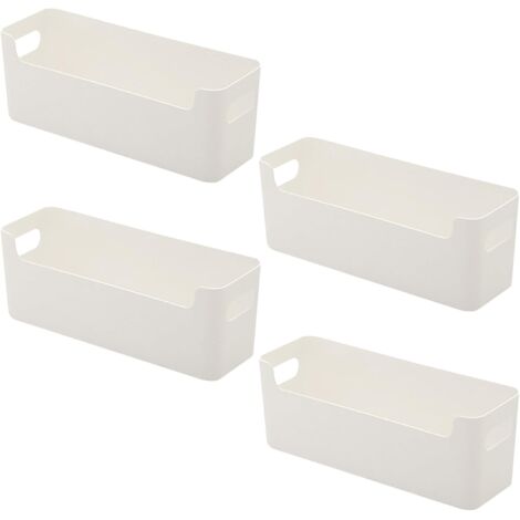 Cestino portaoggetti, contenitore portaoggetti in plastica da 4 pezzi, cestelli e scatole portaoggetti con porta a U per cosmetici, articoli di cancelleria, calzini, biancheria intima, cavi dati (Bian