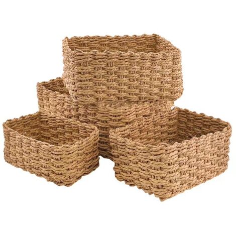 Cestino portaoggetti da bagno in vimini per bambini, giallo, in carta ecologica biologica, set da 4 per giocattoli, CD, cosmetici, pannolini in cotone per bambini, cavo di ricarica, decorazioni per la