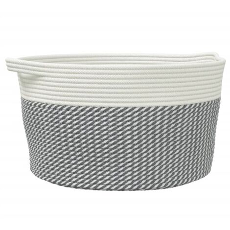 Cestino Portaoggetti Grigio e Bianco Ø40x25 cm in Cotone vidaXL