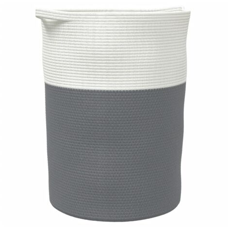 Cestino Portaoggetti Grigio e Bianco Ø49x65 cm in Cotone vidaXL
