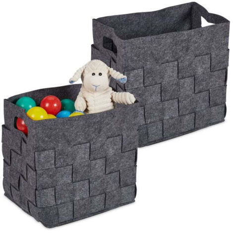 Cestino portaoggetti grigio in feltro set da 2