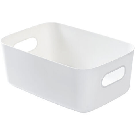 Cestino portaoggetti in plastica, set da 1 cestino impilabile con manici per cucina, armadio, ufficio (bianco)