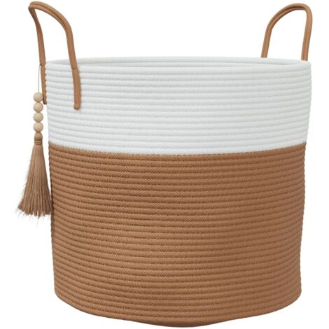 Cestino Portaoggetti Marrone e Bianco Ø40x35 cm in Cotone vidaXL