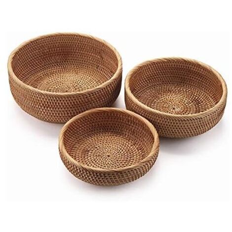Cestino portaoggetti rotondo in rattan, cesto per la frutta in vimini naturale per cucina/sala da pranzo