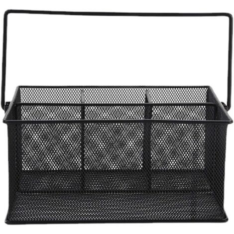 Cestino portaposate in metallo nero con 4 scomparti, organizer per posate ideale per la cucina, le feste e il campeggio.