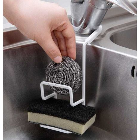 Cestino portaspugne bianco da appendere al lavello della cucina, portaoggetti per rubinetto non perforato, arte in ferro