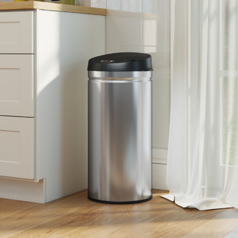 Cestino Spazzatura da 42L con Sensore di Movimento e Apertura Automatica, Bidone Rifiuti in Acciaio Inox e ABS, 30.5x30.5x68 cm, Nero e Argento