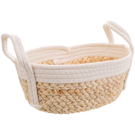 Cesto blanco de cuerda trenzada 32x21x12