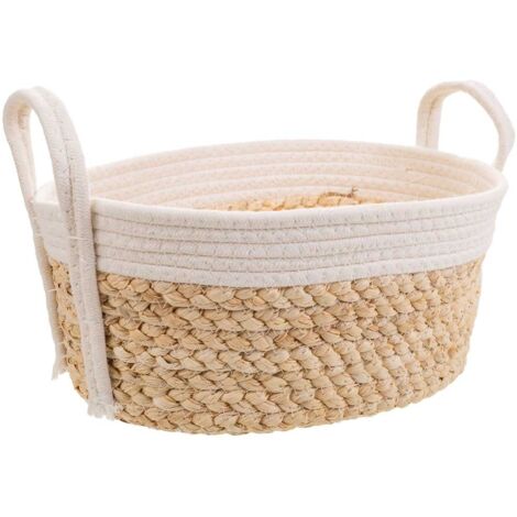 Cesto blanco de cuerda trenzada 36x26x16