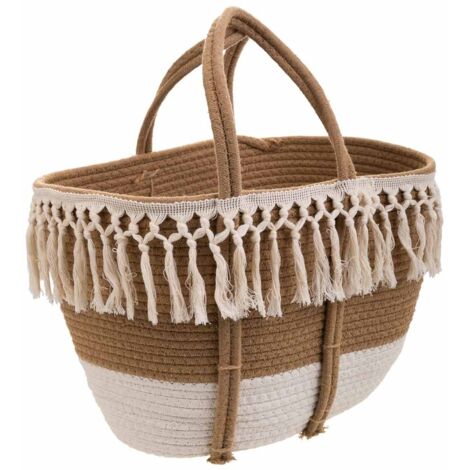Cesto blanco de cuerda trenzada 43x28x28