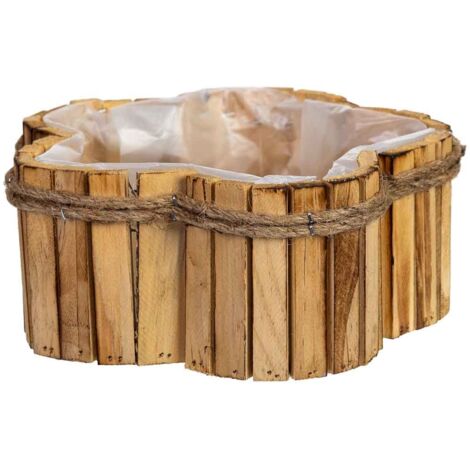 Cesto con forma de flor de madera 21x21x9h cm