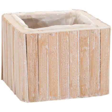 Cesto cuadrado de madera marrón 14.5x14.5x11