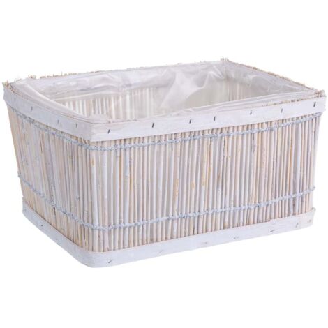 Cesto de bambú cuadrado blanco 26x18x13h cm