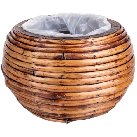 Cesto de bambú marrón redondo 21x17x14h cm