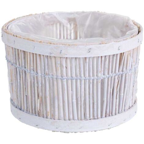 Cesto de bambú redondo blanco 18x18x11h cm
