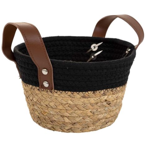 Cesto de fibra natural y algodãƒâ€œn negro D20x12/18