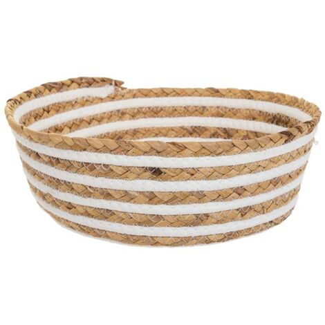 Cesto de fibra natural y algodón blanco y marrón d35x14