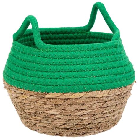 Cesto de fibra natural y algodón verde d18x13/16.5