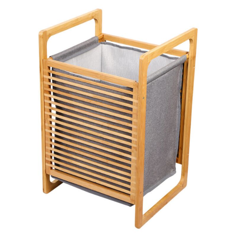 

Cesto de la ropa sucia de bambú natural y tela gris MARTY 43L