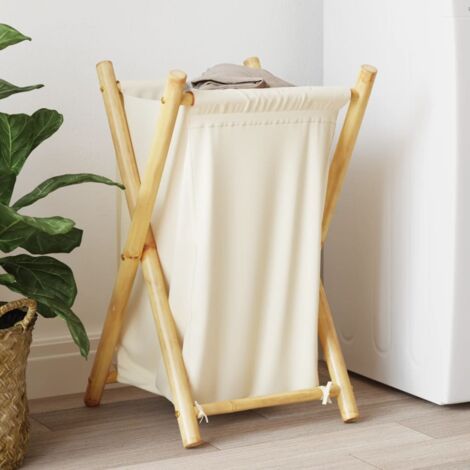 Cesto de la ropa sucia de bambú  crema 41,5x36x63,5 cm