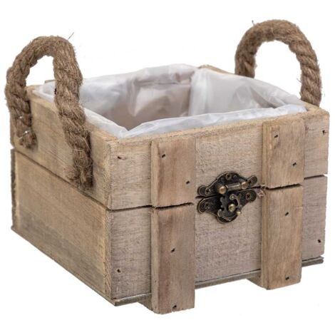 Cesto de madera con asas marrón 14x14x9,5