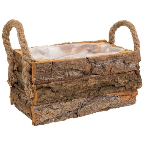 Cesto de madera con asas marrón 18x12x8