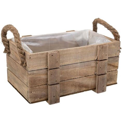 Cesto de madera con asas marrón 22x13x10,5