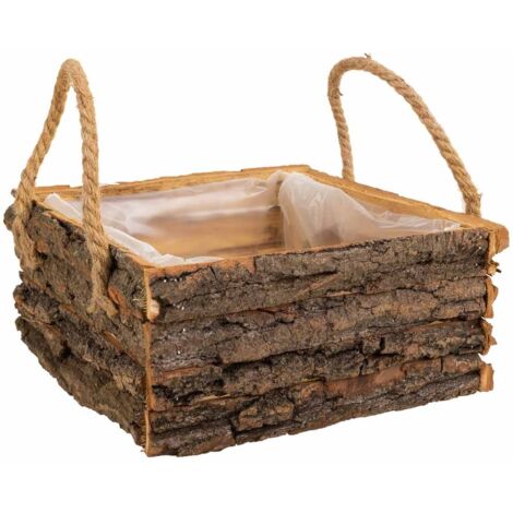 Cesto de madera con asas marrón 25x25x11