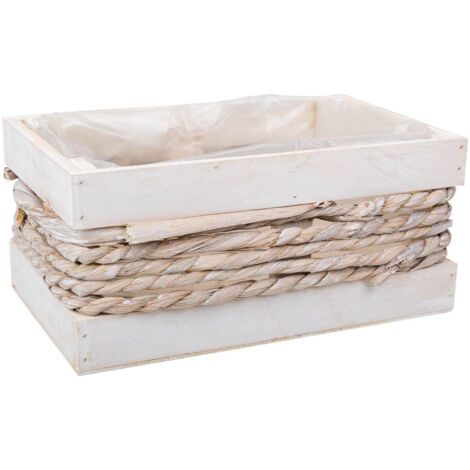 Cesto de madera y cuerda blanco 25x15x11/20