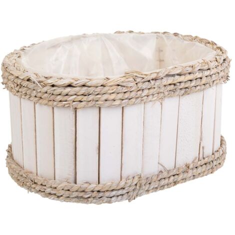Cesto de madera y cuerda blanco 27x21x14/30