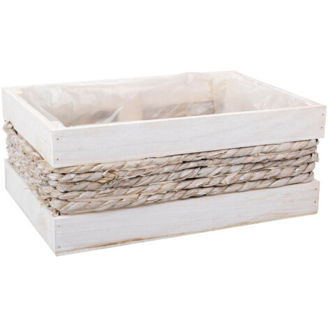 Cesto de madera y cuerda blanco 30x20x12/27