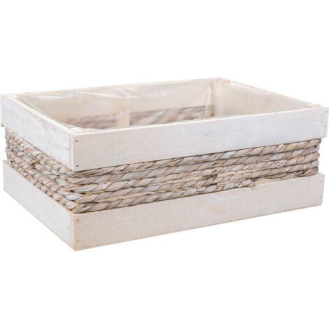 Cesto de madera y cuerda blanco 35x25x12/31