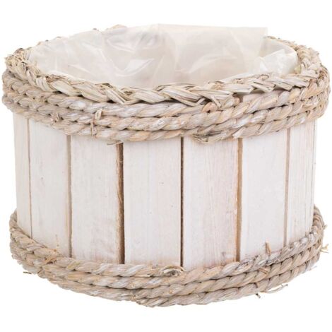 Cesto de madera y cuerda blanco d20x12/21