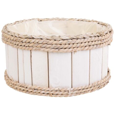 Cesto de madera y cuerda blanco d25x13/24