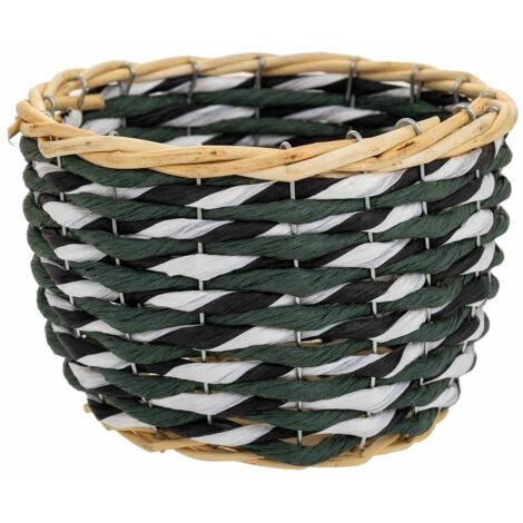 Cesto de madera y cuerda de papel verde D21x13