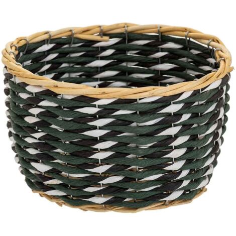 Cesto de madera y cuerda de papel verde D25x14,5