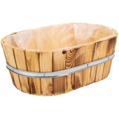 Cesto de madera y cuerda marrón 33x23x12