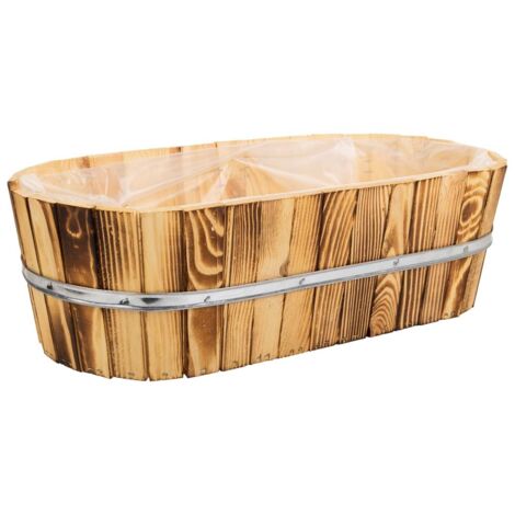 Cesto de madera y cuerda marrón 49x26x15