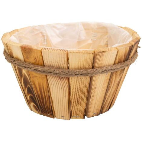 Cesto de madera y cuerda marrón d22x12
