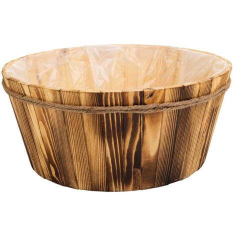 Cesto de madera y cuerda marrón d45x20