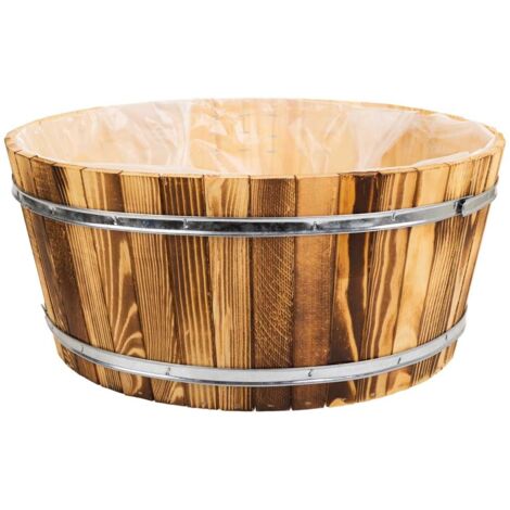 Cesto de madera y cuerda marrón d45x20