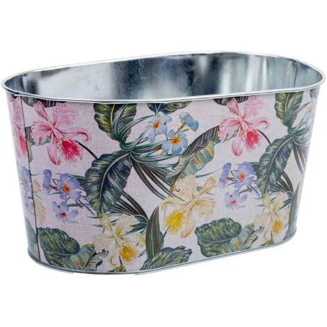 Cesto de metal estampado flores 22,5x13,7x11,3  B20x11