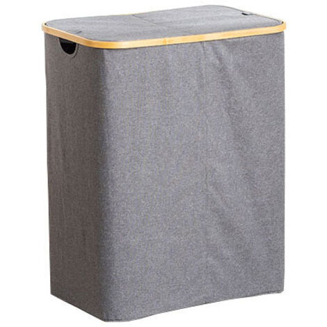 Cesto de ropa con tapa, cesto grande de 100 litros con asas de bambú, cesto de ropa plegable XXL con bolsas de tela Oxford extraíbles, gris.