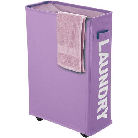 Cesto de ropa plegable con ruedas, cubo de almacenamiento de poliéster, 40 L, para habitación de hotel, 39 x 18,5 x 58 cm, morado