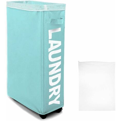 Cesto de ropa rectangular con ruedas de 62 l: cesta alta con bolsa extraíble, cesta fina y bolsa plegable (caqui)