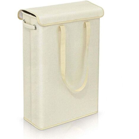 Cesto de ropa sucia plegable extrafino de 45 litros con tapa (beige) - Cesto de ropa sucia extragrande - 39 x 19 x 60 cm - Cestos de ropa sucia estrechos